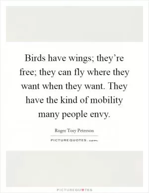 Birds have wings; they’re free; they can fly where they want when they want. They have the kind of mobility many people envy Picture Quote #1