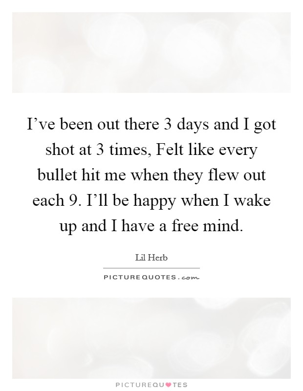 I've been out there 3 days and I got shot at 3 times, Felt like every bullet hit me when they flew out each 9. I'll be happy when I wake up and I have a free mind. Picture Quote #1