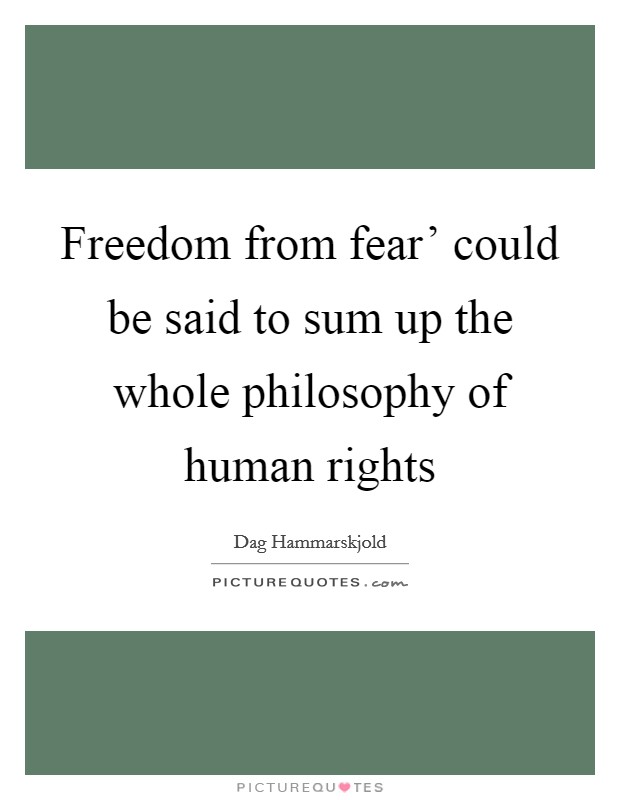 Freedom from fear' could be said to sum up the whole philosophy of human rights Picture Quote #1
