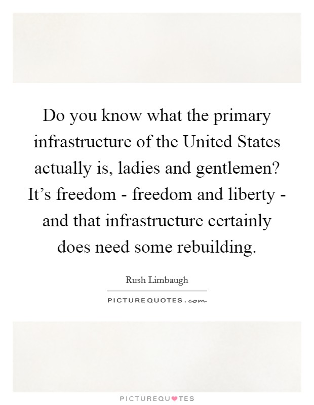 Do you know what the primary infrastructure of the United States actually is, ladies and gentlemen? It's freedom - freedom and liberty - and that infrastructure certainly does need some rebuilding. Picture Quote #1