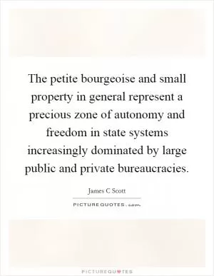 The petite bourgeoise and small property in general represent a precious zone of autonomy and freedom in state systems increasingly dominated by large public and private bureaucracies Picture Quote #1