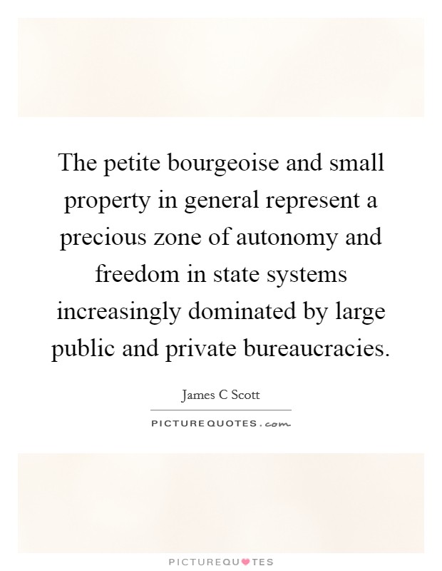 The petite bourgeoise and small property in general represent a precious zone of autonomy and freedom in state systems increasingly dominated by large public and private bureaucracies. Picture Quote #1