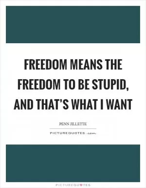 Freedom means the freedom to be stupid, and that’s what I want Picture Quote #1
