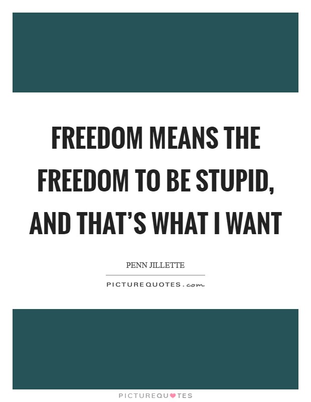 Freedom means the freedom to be stupid, and that's what I want Picture Quote #1