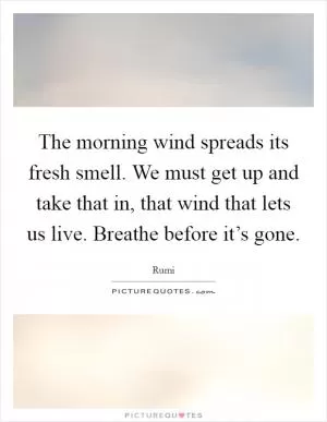 The morning wind spreads its fresh smell. We must get up and take that in, that wind that lets us live. Breathe before it’s gone Picture Quote #1