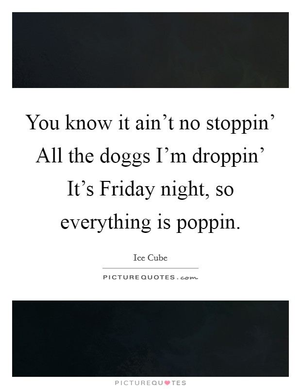 You know it ain't no stoppin' All the doggs I'm droppin' It's Friday night, so everything is poppin. Picture Quote #1