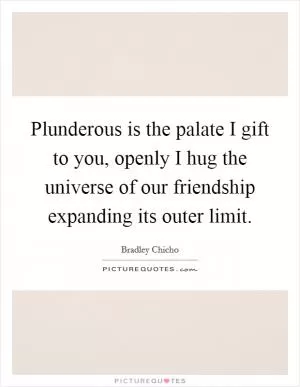 Plunderous is the palate I gift to you, openly I hug the universe of our friendship expanding its outer limit Picture Quote #1