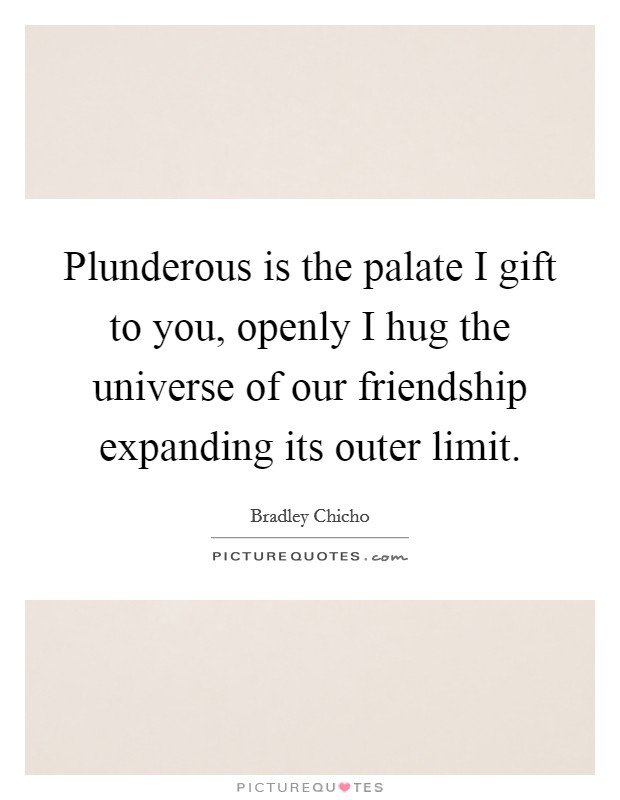 Plunderous is the palate I gift to you, openly I hug the universe of our friendship expanding its outer limit. Picture Quote #1
