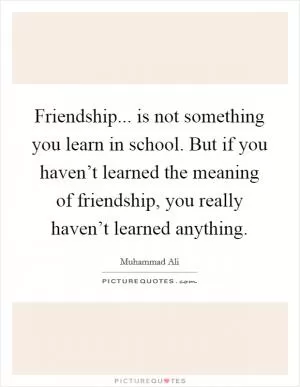 Friendship... is not something you learn in school. But if you haven’t learned the meaning of friendship, you really haven’t learned anything Picture Quote #1