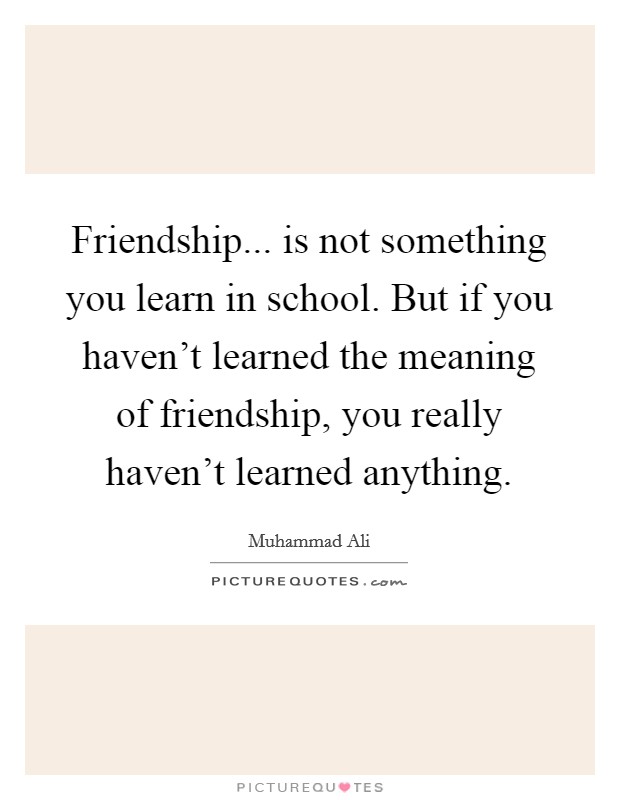 Friendship... is not something you learn in school. But if you haven't learned the meaning of friendship, you really haven't learned anything. Picture Quote #1