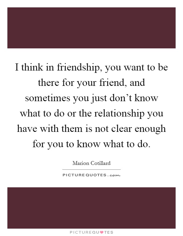 I think in friendship, you want to be there for your friend, and sometimes you just don't know what to do or the relationship you have with them is not clear enough for you to know what to do. Picture Quote #1