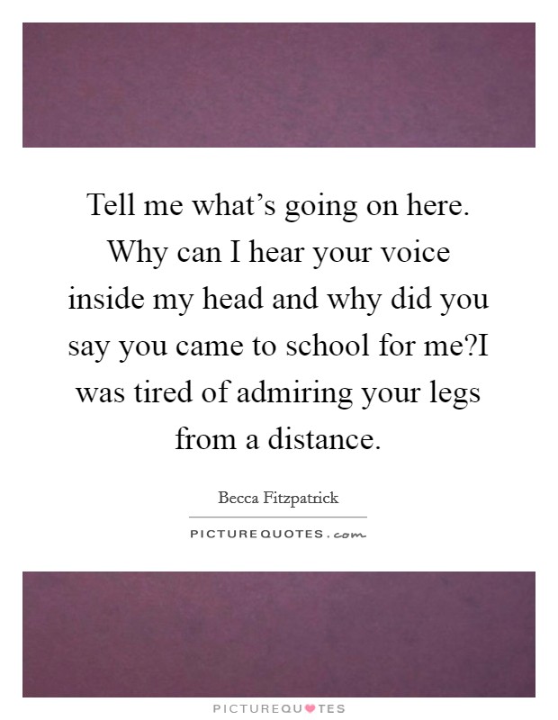 Tell me what's going on here. Why can I hear your voice inside my head and why did you say you came to school for me?I was tired of admiring your legs from a distance. Picture Quote #1