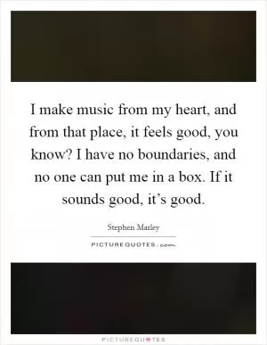 I make music from my heart, and from that place, it feels good, you know? I have no boundaries, and no one can put me in a box. If it sounds good, it’s good Picture Quote #1