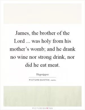 James, the brother of the Lord ... was holy from his mother’s womb; and he drank no wine nor strong drink, nor did he eat meat Picture Quote #1