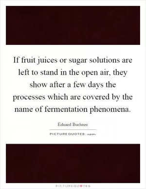 If fruit juices or sugar solutions are left to stand in the open air, they show after a few days the processes which are covered by the name of fermentation phenomena Picture Quote #1