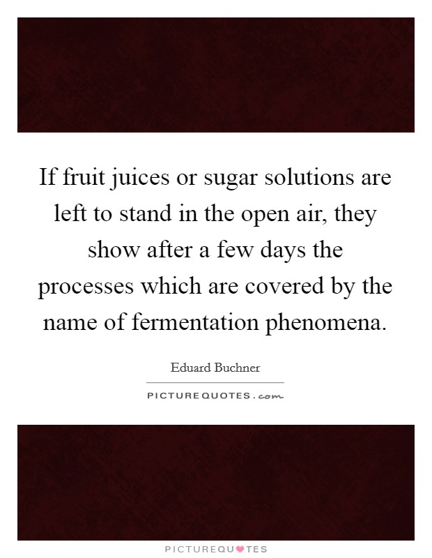 If fruit juices or sugar solutions are left to stand in the open air, they show after a few days the processes which are covered by the name of fermentation phenomena. Picture Quote #1