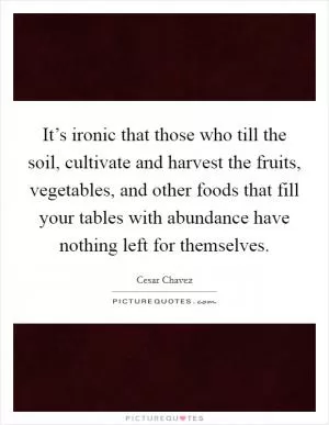 It’s ironic that those who till the soil, cultivate and harvest the fruits, vegetables, and other foods that fill your tables with abundance have nothing left for themselves Picture Quote #1