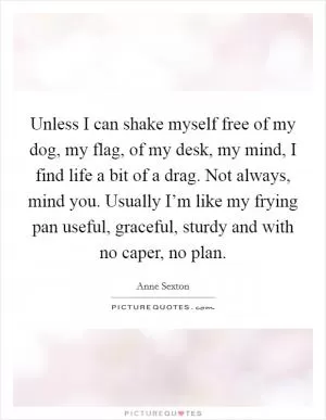 Unless I can shake myself free of my dog, my flag, of my desk, my mind, I find life a bit of a drag. Not always, mind you. Usually I’m like my frying pan useful, graceful, sturdy and with no caper, no plan Picture Quote #1