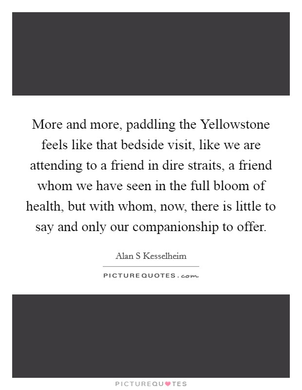 More and more, paddling the Yellowstone feels like that bedside visit, like we are attending to a friend in dire straits, a friend whom we have seen in the full bloom of health, but with whom, now, there is little to say and only our companionship to offer. Picture Quote #1