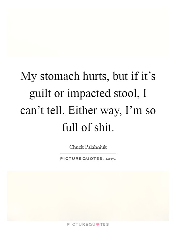 My stomach hurts, but if it's guilt or impacted stool, I can't tell. Either way, I'm so full of shit. Picture Quote #1