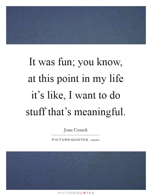 It was fun; you know, at this point in my life it's like, I want to do stuff that's meaningful. Picture Quote #1