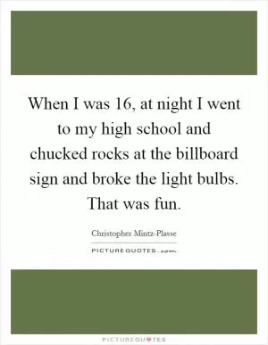 When I was 16, at night I went to my high school and chucked rocks at the billboard sign and broke the light bulbs. That was fun Picture Quote #1