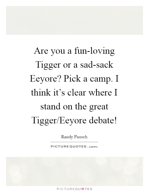 Are you a fun-loving Tigger or a sad-sack Eeyore? Pick a camp. I think it's clear where I stand on the great Tigger/Eeyore debate! Picture Quote #1