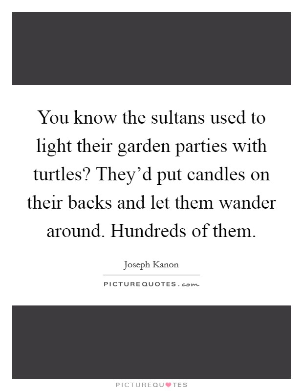 You know the sultans used to light their garden parties with turtles? They'd put candles on their backs and let them wander around. Hundreds of them. Picture Quote #1
