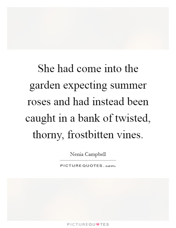 She had come into the garden expecting summer roses and had instead been caught in a bank of twisted, thorny, frostbitten vines. Picture Quote #1