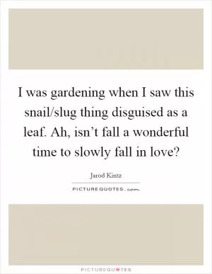 I was gardening when I saw this snail/slug thing disguised as a leaf. Ah, isn’t fall a wonderful time to slowly fall in love? Picture Quote #1