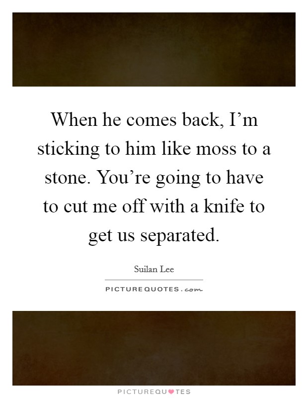 When he comes back, I'm sticking to him like moss to a stone. You're going to have to cut me off with a knife to get us separated. Picture Quote #1