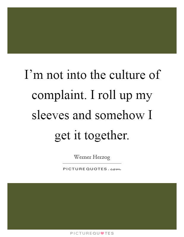 I'm not into the culture of complaint. I roll up my sleeves and somehow I get it together. Picture Quote #1