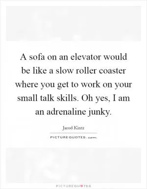 A sofa on an elevator would be like a slow roller coaster where you get to work on your small talk skills. Oh yes, I am an adrenaline junky Picture Quote #1
