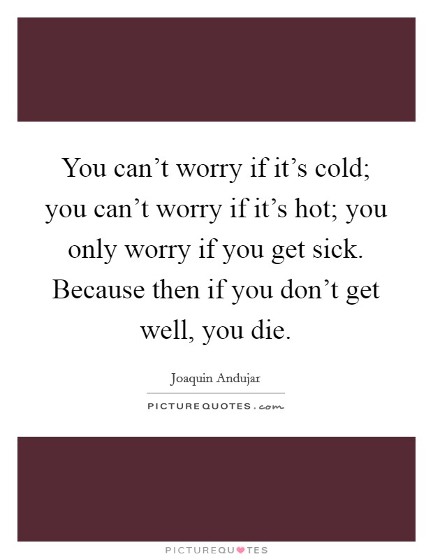 You can't worry if it's cold; you can't worry if it's hot; you only worry if you get sick. Because then if you don't get well, you die. Picture Quote #1