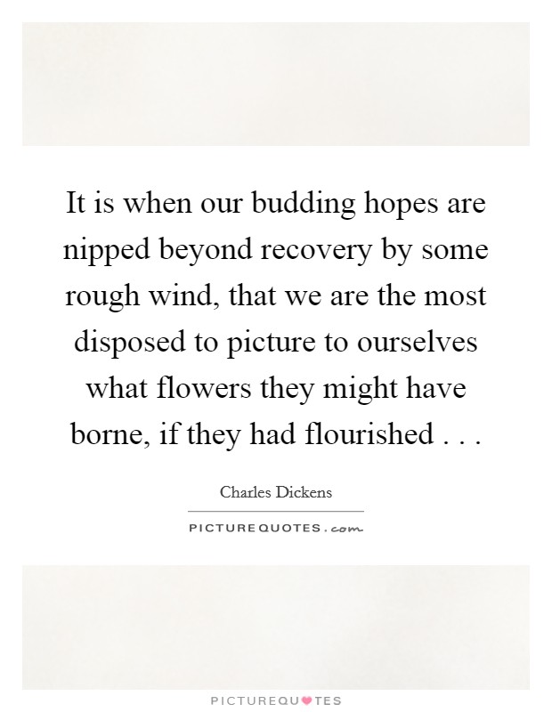 It is when our budding hopes are nipped beyond recovery by some rough wind, that we are the most disposed to picture to ourselves what flowers they might have borne, if they had flourished . . . Picture Quote #1