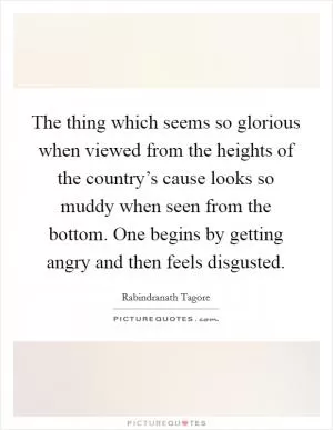 The thing which seems so glorious when viewed from the heights of the country’s cause looks so muddy when seen from the bottom. One begins by getting angry and then feels disgusted Picture Quote #1