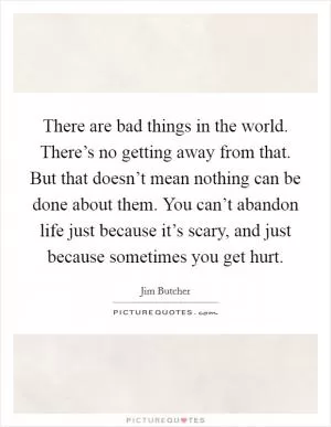 There are bad things in the world. There’s no getting away from that. But that doesn’t mean nothing can be done about them. You can’t abandon life just because it’s scary, and just because sometimes you get hurt Picture Quote #1