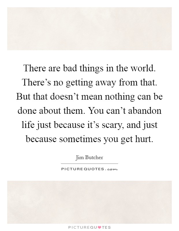 There are bad things in the world. There's no getting away from that. But that doesn't mean nothing can be done about them. You can't abandon life just because it's scary, and just because sometimes you get hurt. Picture Quote #1