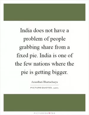 India does not have a problem of people grabbing share from a fixed pie. India is one of the few nations where the pie is getting bigger Picture Quote #1