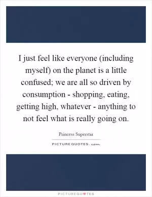 I just feel like everyone (including myself) on the planet is a little confused; we are all so driven by consumption - shopping, eating, getting high, whatever - anything to not feel what is really going on Picture Quote #1