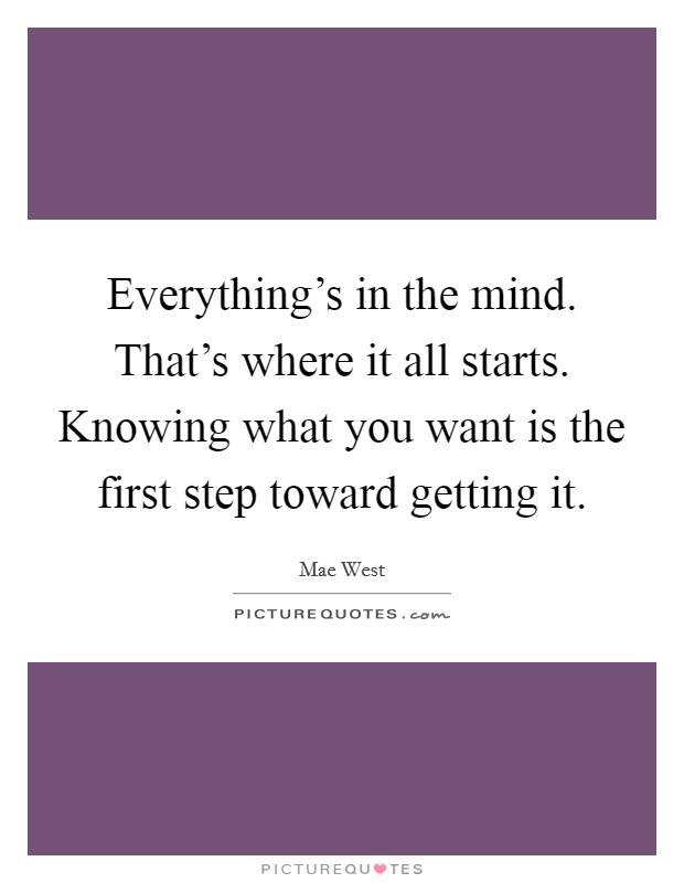 Everything's in the mind. That's where it all starts. Knowing what you want is the first step toward getting it. Picture Quote #1