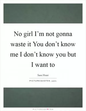 No girl I’m not gonna waste it You don’t know me I don’t know you but I want to Picture Quote #1
