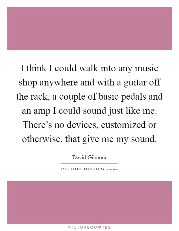 I think I could walk into any music shop anywhere and with a guitar off the rack, a couple of basic pedals and an amp I could sound just like me. There's no devices, customized or otherwise, that give me my sound. Picture Quote #1