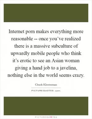 Internet porn makes everything more reasonable -- once you’ve realized there is a massive subculture of upwardly mobile people who think it’s erotic to see an Asian woman giving a hand job to a javelina, nothing else in the world seems crazy Picture Quote #1