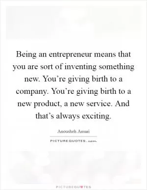 Being an entrepreneur means that you are sort of inventing something new. You’re giving birth to a company. You’re giving birth to a new product, a new service. And that’s always exciting Picture Quote #1