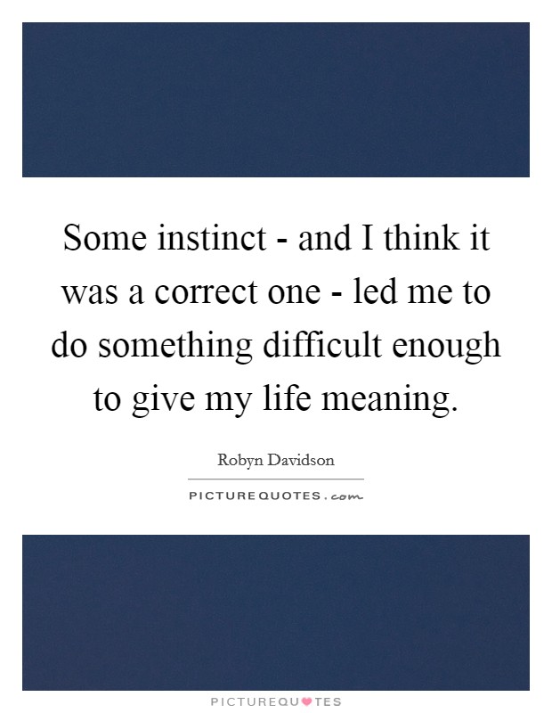 Some instinct - and I think it was a correct one - led me to do something difficult enough to give my life meaning. Picture Quote #1