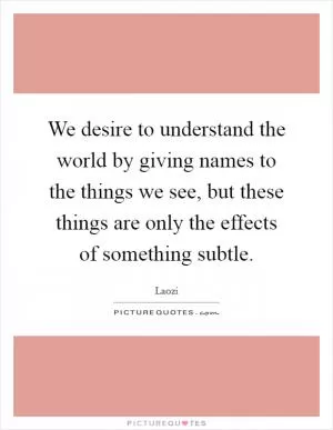 We desire to understand the world by giving names to the things we see, but these things are only the effects of something subtle Picture Quote #1