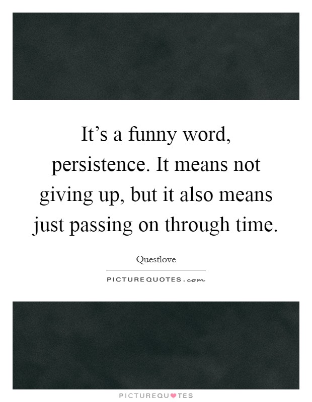 It's a funny word, persistence. It means not giving up, but it also means just passing on through time. Picture Quote #1