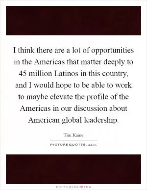 I think there are a lot of opportunities in the Americas that matter deeply to 45 million Latinos in this country, and I would hope to be able to work to maybe elevate the profile of the Americas in our discussion about American global leadership Picture Quote #1