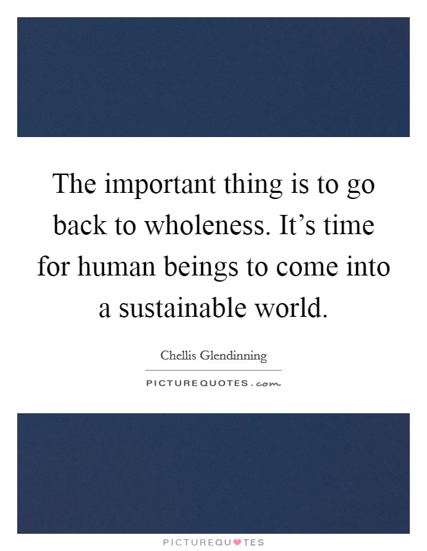 The important thing is to go back to wholeness. It's time for human beings to come into a sustainable world. Picture Quote #1